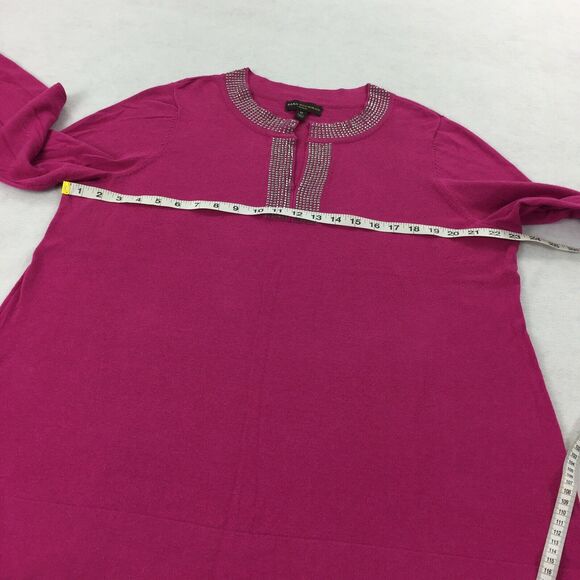 Dana Buchman Knit Sweater Blouse Size 1X Womens Dark Pink Rhinestone Tunic Top - Picture 10 of 12